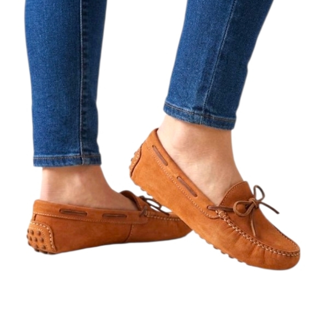 Cole Haan Women's Suede Driving Moccasin Loafers in Cognac Brown